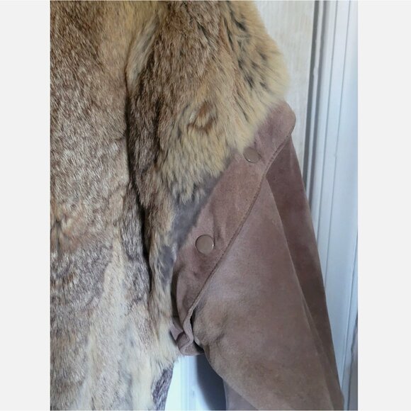 VTG Rabbit Fur Suede Bomber Jacket Convertible Vest Removable Sleeves Women M - Picture 13 of 16